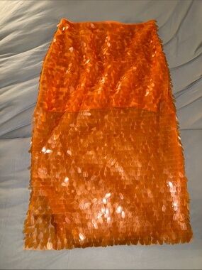 Orange Sequin Pencil Skirt - Sleek Party Pencil